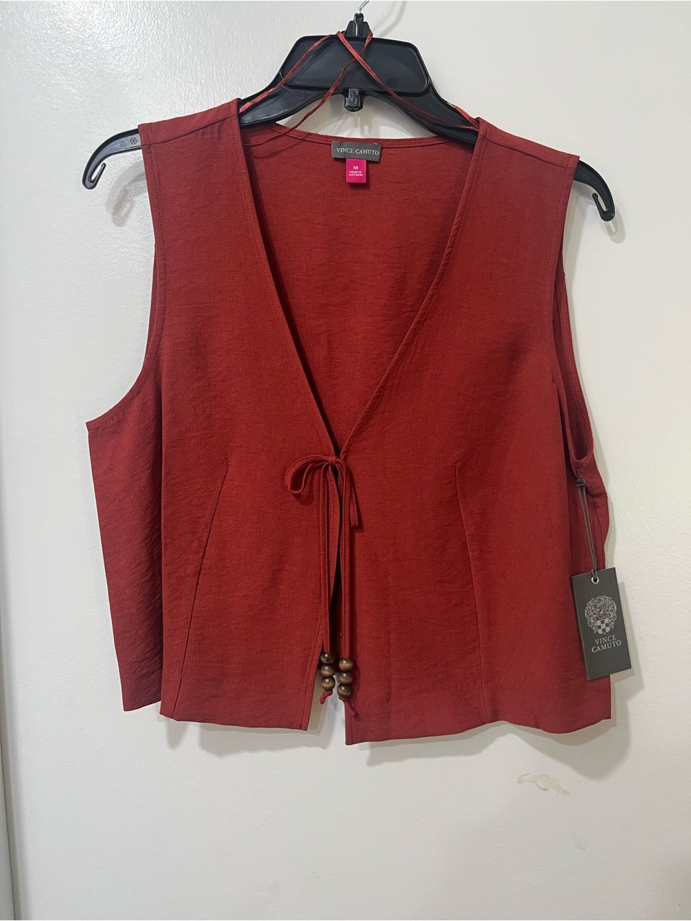 Vince Camuto Brick Red Tie-Front Sleeveless Tunic